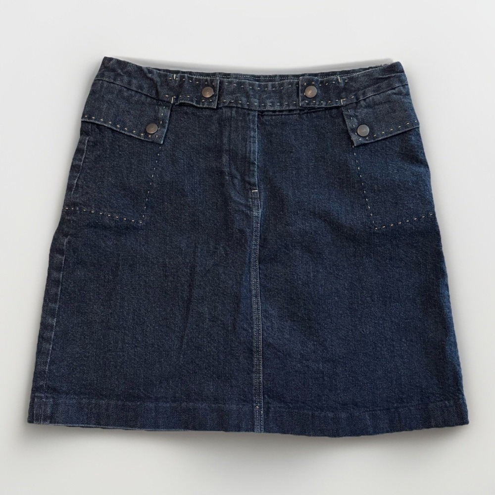 Tommy‎ Hilfiger Women's Dark Denim Mini Skirt Thick Stitch, Buttons, Sz 12, Prep